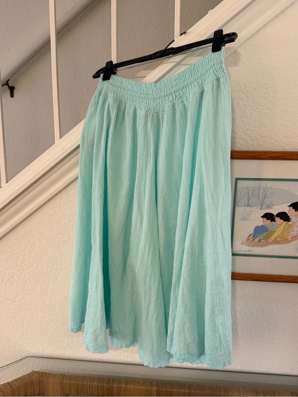 J Crew Mint/Light Turquoise Women’s Midi Cotton Gauze Skirt - Picture 3 of 9